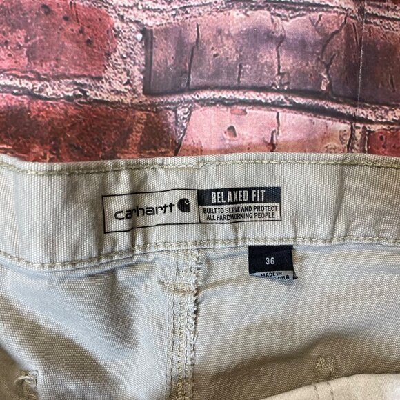 Carhartt Men 36 Rugged Flex Relaxed Fit Canvas Work Shorts Tan Beige - Picture 2 of 6